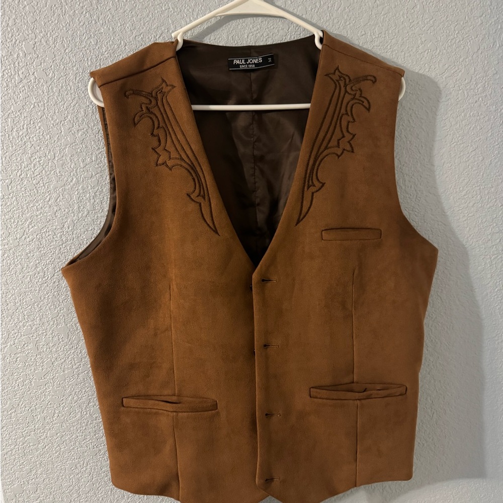 Paul Jones Brown Cowboy Vest with Embroidery